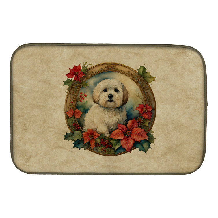 Caroline's Treasures Coton De Tulear Christmas Flowers Dish Drying Mat